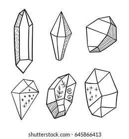 Vector hand drawn boho crystal elements