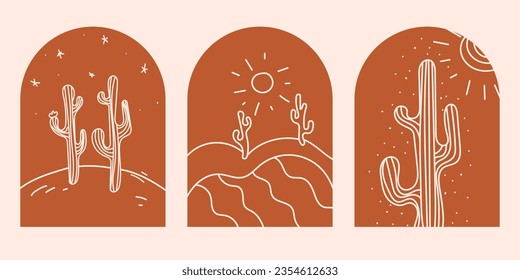 Vector hand drawn boho emblems.boho logo cactus