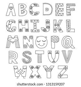 Vector hand drawn boho or ethnic style lettering / alphabet set