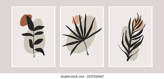 Vector hand drawn boho mimilist style printable posters set. Bohemian graphics bundle