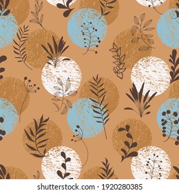 Patrón inoxidable orgánico de boho dibujado a mano con vectores. Fondo artístico retro botánico. Papel de paredes inmaculado, tapicería, papel envolvente, fondo de sitio web interminable