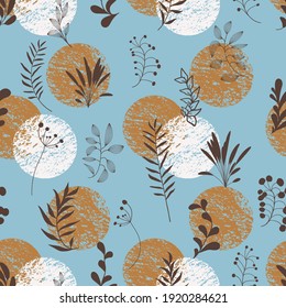 Vector hand drawn boho organic seamless pattern. Artistic botanical retro repeat background. Neutral burnt orange color seamless vintage wallpaper, upholstery, wrapping paper, endless website backdrop