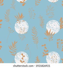 Patrón de superficie orgánica sin soldadura de vectores dibujado a mano. Fondo artístico retro botánico. Papel pintado de color azul pálido, tapicería, papel envolvente, fondo de sitio web sin fin