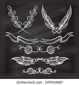 Vector hand drawn boho style elements set on a chalkboard background