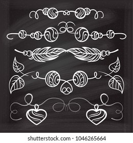 Vector hand drawn boho style elements set on a chalkboard background