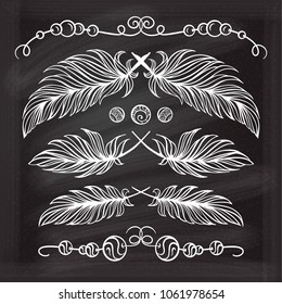 Vector hand drawn boho style elements set on a chalkboard background