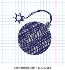 Vector hand drawn bomb icon on copybook 