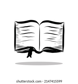 Vector Hand Drawn Book Illustration Isolated on White Background. Doodle style Open Book School Stationary Design Element. 