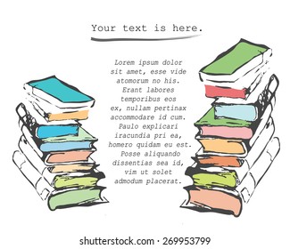 Vector hand drawn books with place for text
