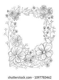 Vector hand drawn botanical frame. Line art design for greeting cards, posters, prints. Vintage decorative border.