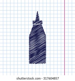 Vector hand drawn bottle with ketchup icon on copybook 