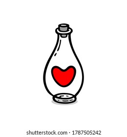 Vector hand drawn bottle with magic love potion. Outline doodle icon. Sketch illustration for print, web, mobile and infographics isolated on white background. Valentine's day theme.