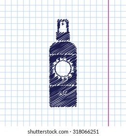 Vector hand drawn bottle with solar protection on copybook 