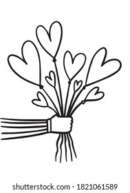 Vector hand drawn bouquet balloons hearts