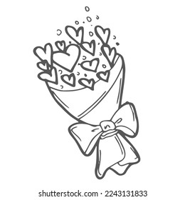 Vector hand drawn bouquet balloons hearts sketch  Valentines day concept
