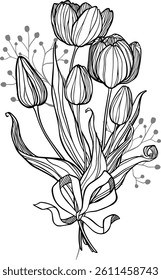 Vector hand drawn bouquet of elegance tulips.