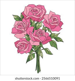 Buquê de flores desenhado à mão vetor. Belas poses sobre um fundo branco.