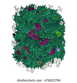 Vector hand drawn bouquet green leaves. Postcard, poster concept. Use for wedding, birthday invitations, wallpaper, web page element, surface texture.