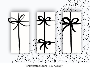 Vector Hand Drawn Bows and Ribbons Isolated on White Background. Template for Greeting Cards, Poster, Brochure or Gift Package. Vector Grunge Illustration.