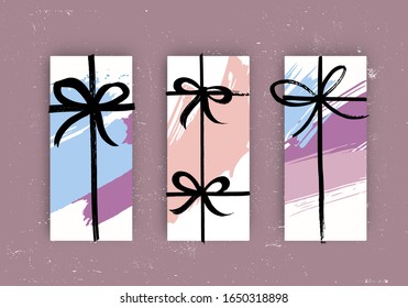 Vector Hand Drawn Bows and Ribbons. Template Design Elements for Greeting Cards, Poster, Brochure or Gift Package. Vector Grunge Illustration.