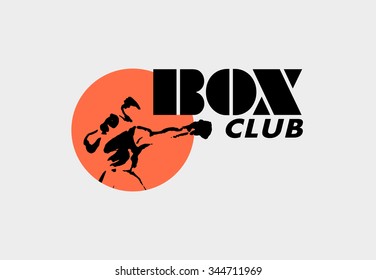 Vector hand drawn boxer logo isolated on white backdrop. Ink drawing. Sportsman silhouette illustration. Good for sport logo, magazine, journal article, print design, poster, placard, any advertising.