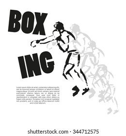Vector hand drawn boxer sketch isolated on white backdrop. Ink drawing. Sportsman silhouette illustration. Good for sport logo, magazines, journal article, print design, poster,  placard, advertising.