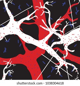 Vector hand drawn branch seamless pattern. Abstract trees background