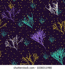 Vector hand drawn branch seamless pattern. Abstract trees background