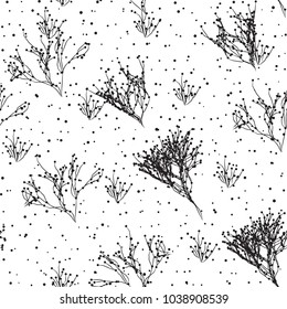 Vector hand drawn branch seamless pattern. Abstract trees background