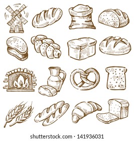 vector hand drawn bread icons set on white