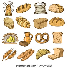 vector hand drawn bread icons set on white