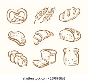 vector hand drawn bread icons set on beige