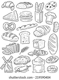 vector hand drawn bread icons set on white