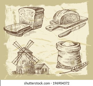 vector hand drawn bread on paint background