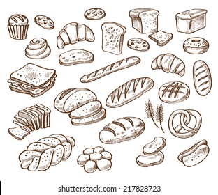 vector hand drawn bread on white background