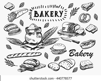 vector hand drawn bread on background