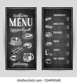 Vector Hand Drawn Breakfast Illustration. Restaurant Menu. Chalkboard. Sketch.