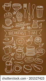 Vector hand drawn breakfast morning coffee and food