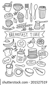 Vector hand drawn breakfast morning coffee and food