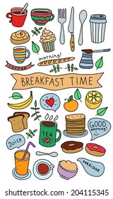 Vector hand drawn breakfast morning coffee and food icons