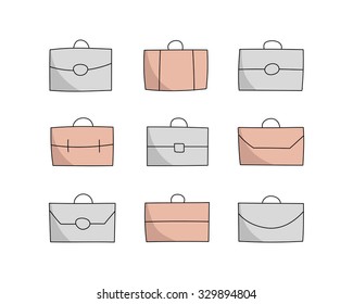 vector hand drawn briefcase icons set. Creative business travel concept sketch