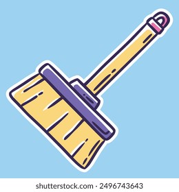 Vector dibujado a mano Broom doodle icono. Ilustración de escoba para impresión, Web, móvil e infografías aisladas sobre fondo azul