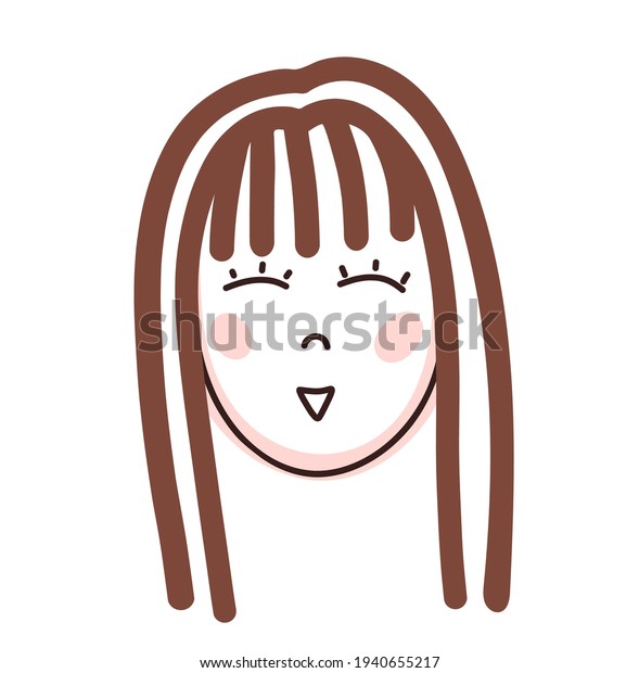 Vector hand drawn brown haired girl illustration.\
Cute childish clip art isolated on white background. Straight hair\
child face clip art.