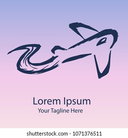 Vector Hand Drawn Brush of Airplane Airport Travel on Gradient Color Background Violet and Pink. Flat, Icon, Sign, Logo, Symbol, Object, Graphic Design, Element, Illustration for Print.
