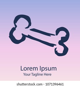 Vector Hand Drawn Brush of Animal Dog Bone on Gradient Color Background Violet and Pink. Flat, Icon, Sign, Logo, Symbol, Object, Graphic Design, Element, Illustration for Print.