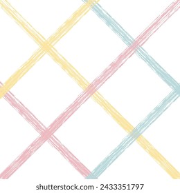 Vector hand drawn brush crayon checkered pattern. Doodle Plaid geometrical dry chalk texture. Crossing lines. Abstract cute delicate pattern ideal for fabric, textile, wallpaper.