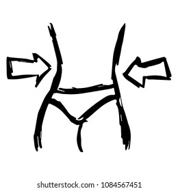 Vector Hand Drawn Brush of Fitness Waist Weight Loss. Flat, Icon, Sign, Logo, Symbol, Object, Graphic Design, Element, Background, Illustration for Print.