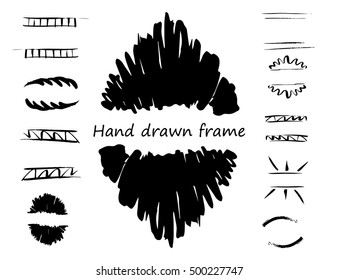 Vector hand drawn brush grunge frames set. Unique brush arrows objects isolated for poster, banner, print, web design.