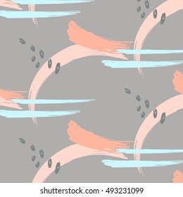Vector hand drawn brush hipster pattern. Stylish geometric brush strokes fantasy print. Modern style art with neutral background