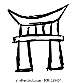 Vector Hand Drawn Brush of Japan Landmark Tourist Spot. Flat, Icon, Sign, Logo, Symbol, Object, Graphic Design, Element, Background, Illustration for Print.